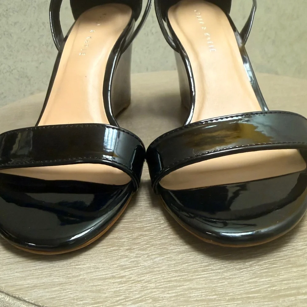 Kelly & Katie 10 Womens Black Classic Patent Wedge Double Ankle Strap Sandal